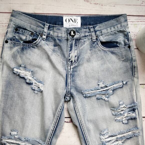 ONE TEASPOON Awesome Baggies Straight Boyfriend Jeans 26 Light Blue Distressed - Picture 3 of 8